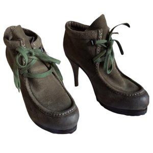 Ash Poppy Suede Heeled Lace Up Bootie in Sparrow